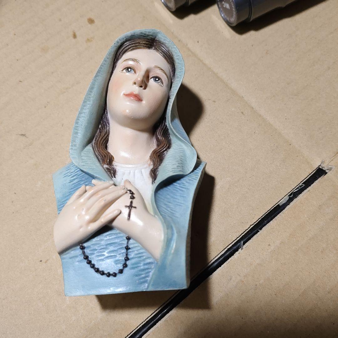 青と白の聖母像 置物 約12cm