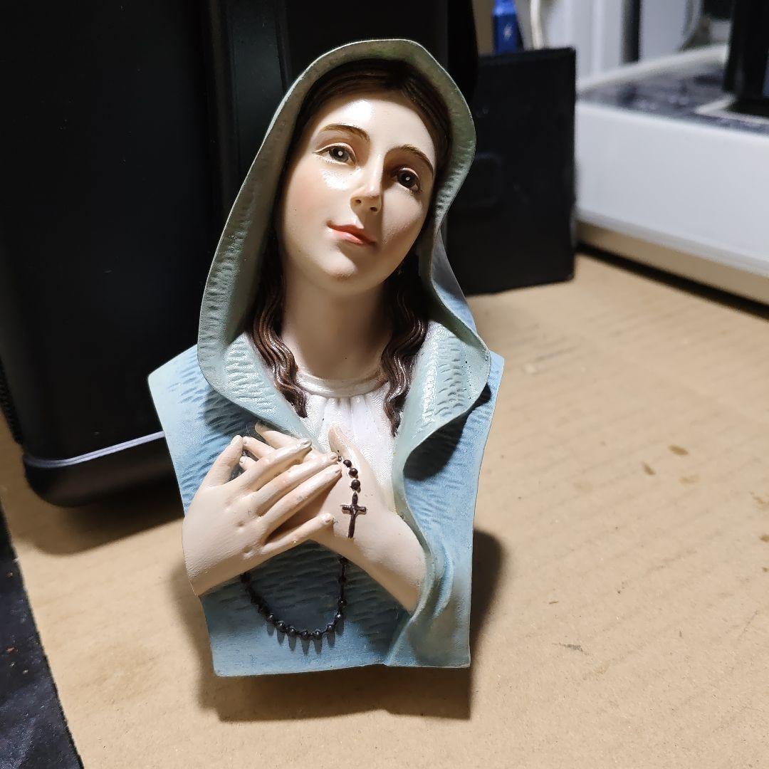 青と白の聖母像 置物 約12cm