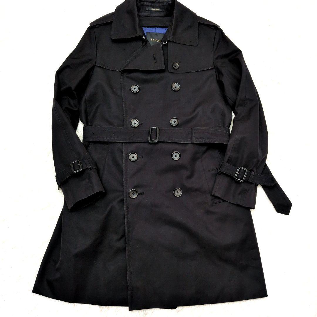 【美品 ライナー付き】サンヨー　100年コート　トレンチコート　水牛ボタン　黒