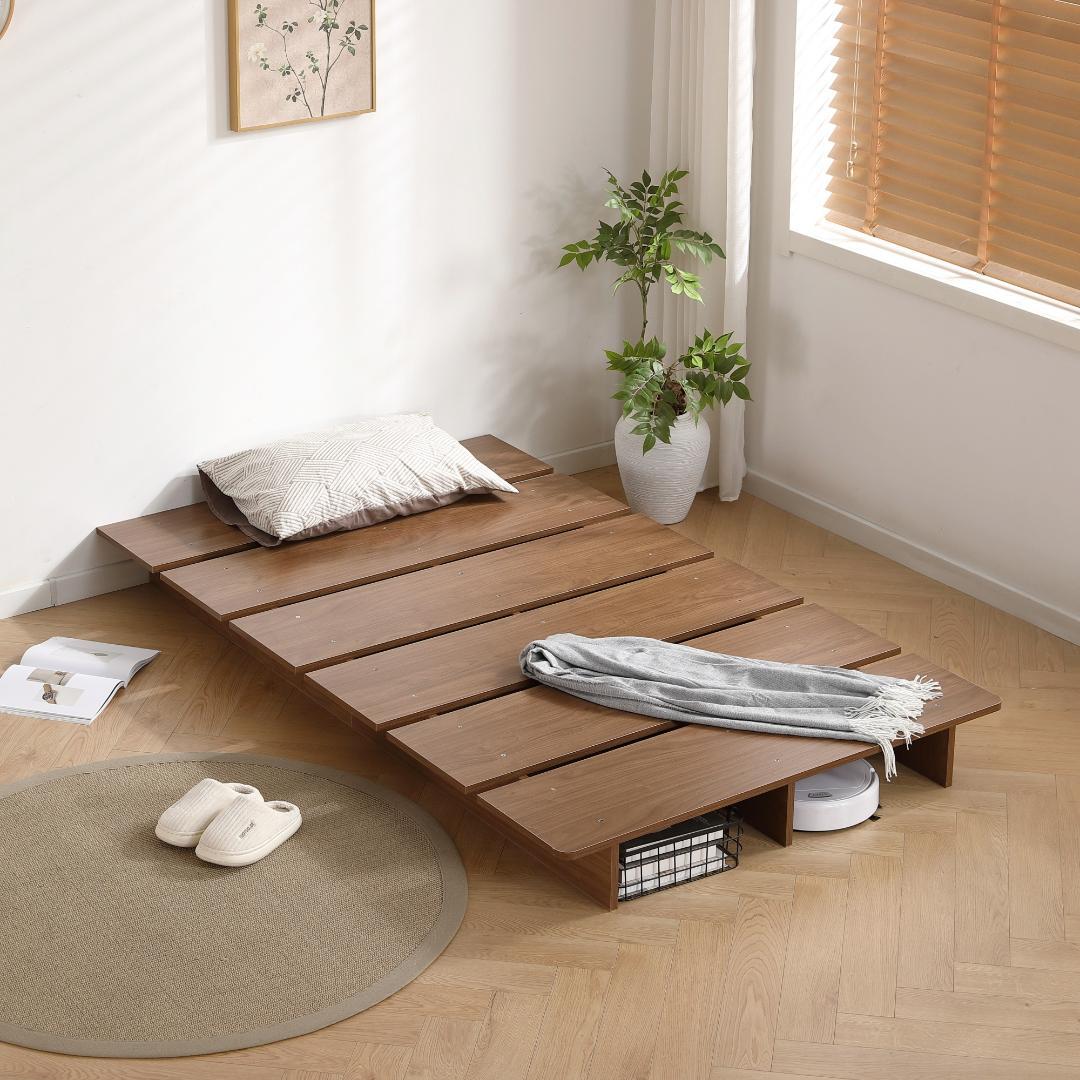 【幅100cm】ベッドフレーム すのこベッド おしゃれ 木目調 BROWN