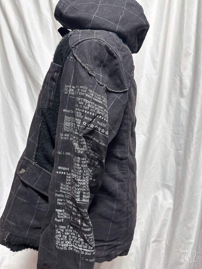 h.naoto黒 チェック柄 ジャケット フード付き