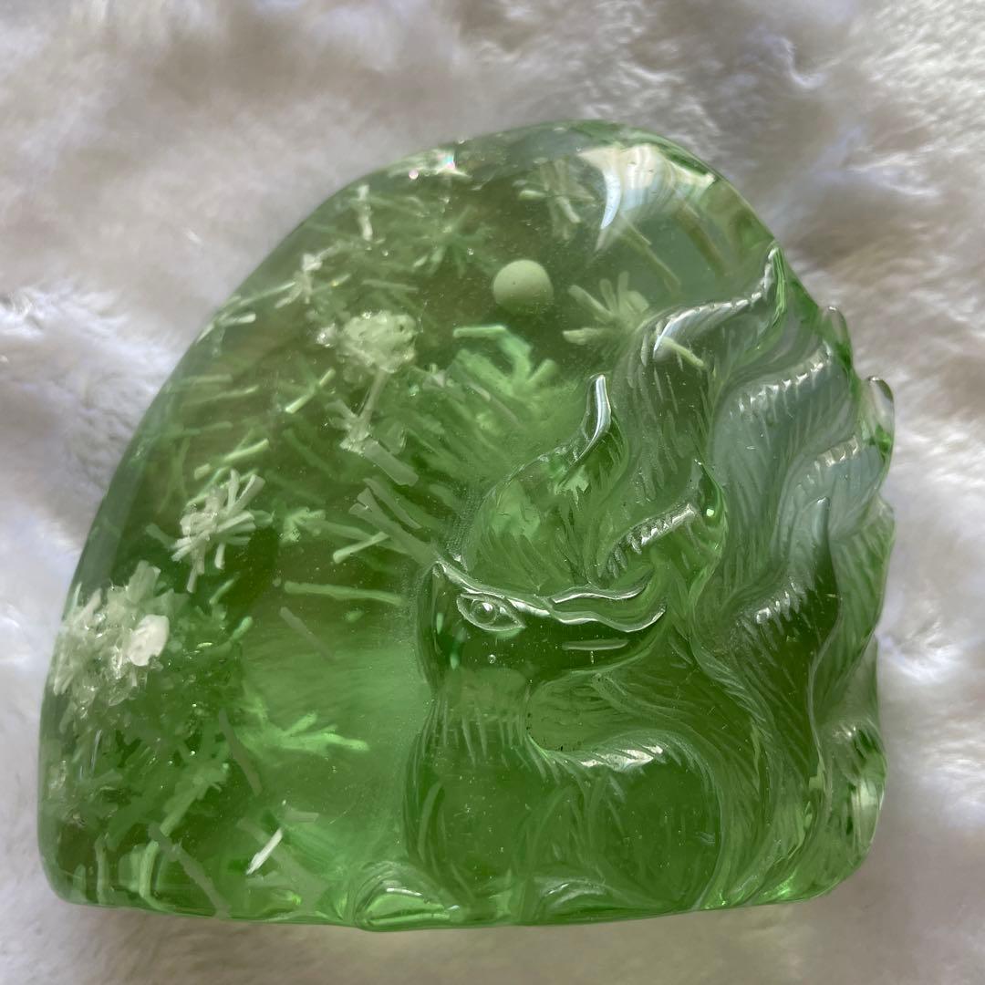 【匿名配送】 インドネシア アンダラクリスタル 狐 彫刻 グリーン