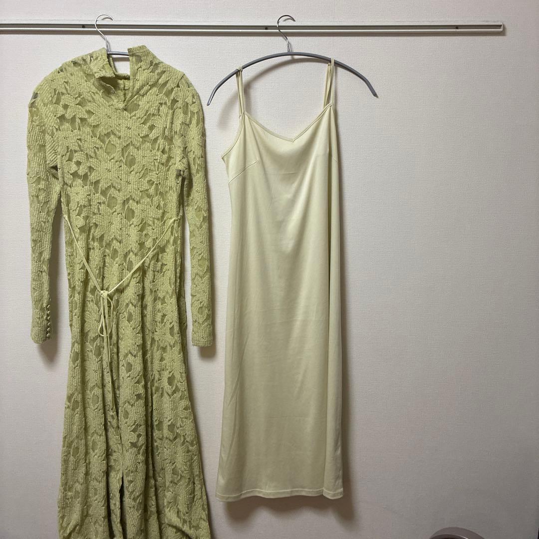 FRAY I.D フラワーストレッチレースワンピース　ライム