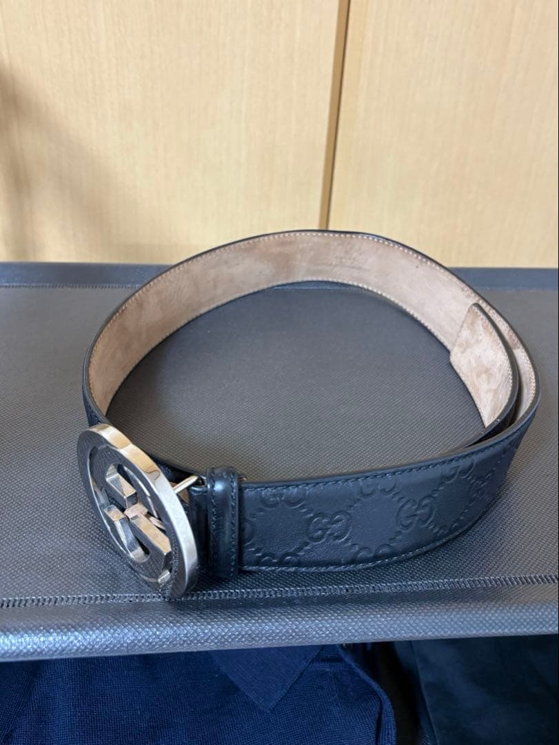 【美品】GUCCI グッチ ベルトブラック GG柄 インターロッキング メンズ