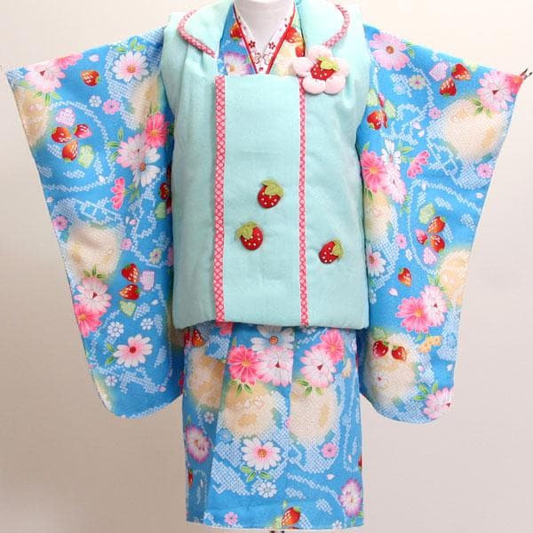 七五三 三歳 女児 被布着物フルセット 水色 半衿付 お仕立て無料 NO8936