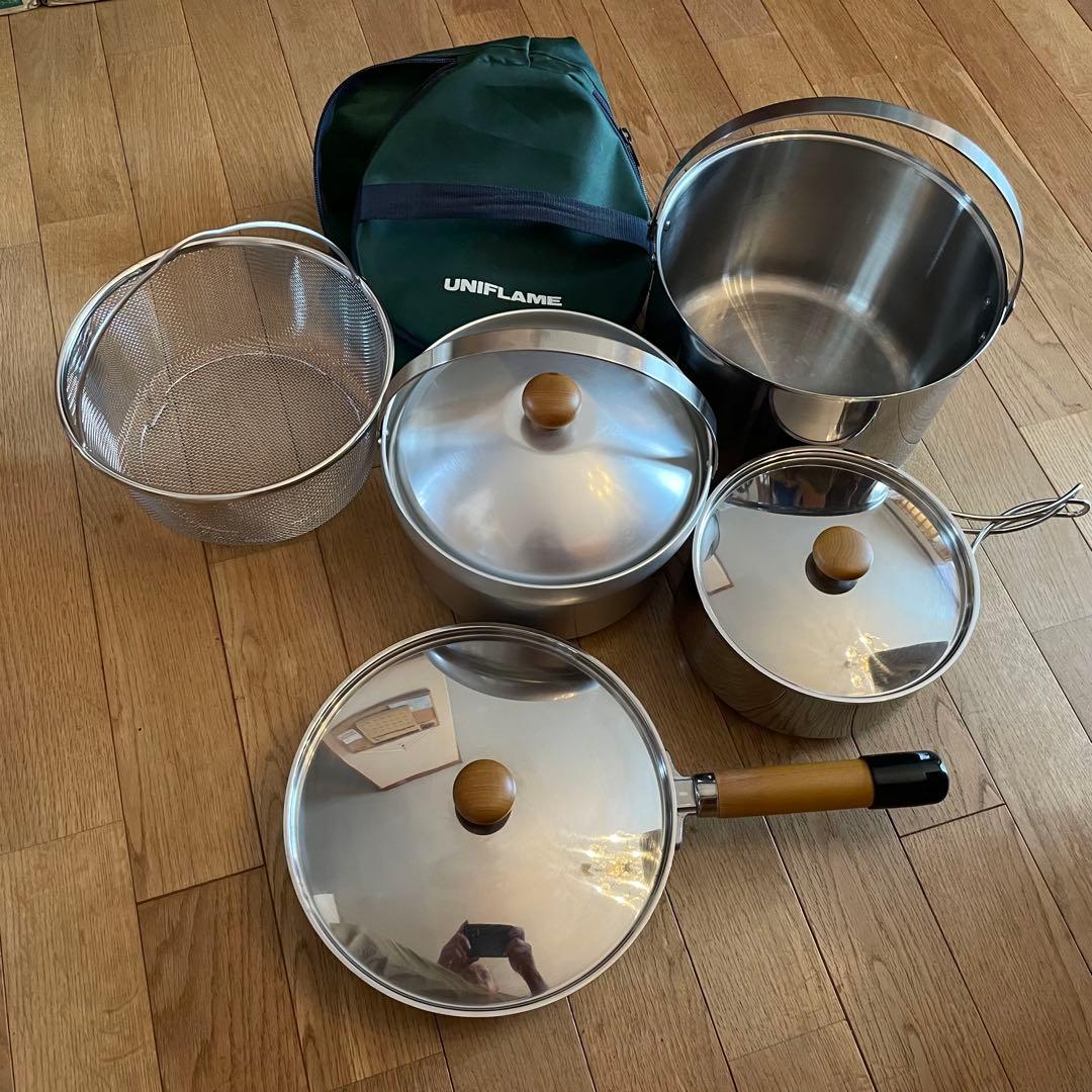 ユニフレーム　fan5DX ステンレス、アルミ調理器具セット　美品