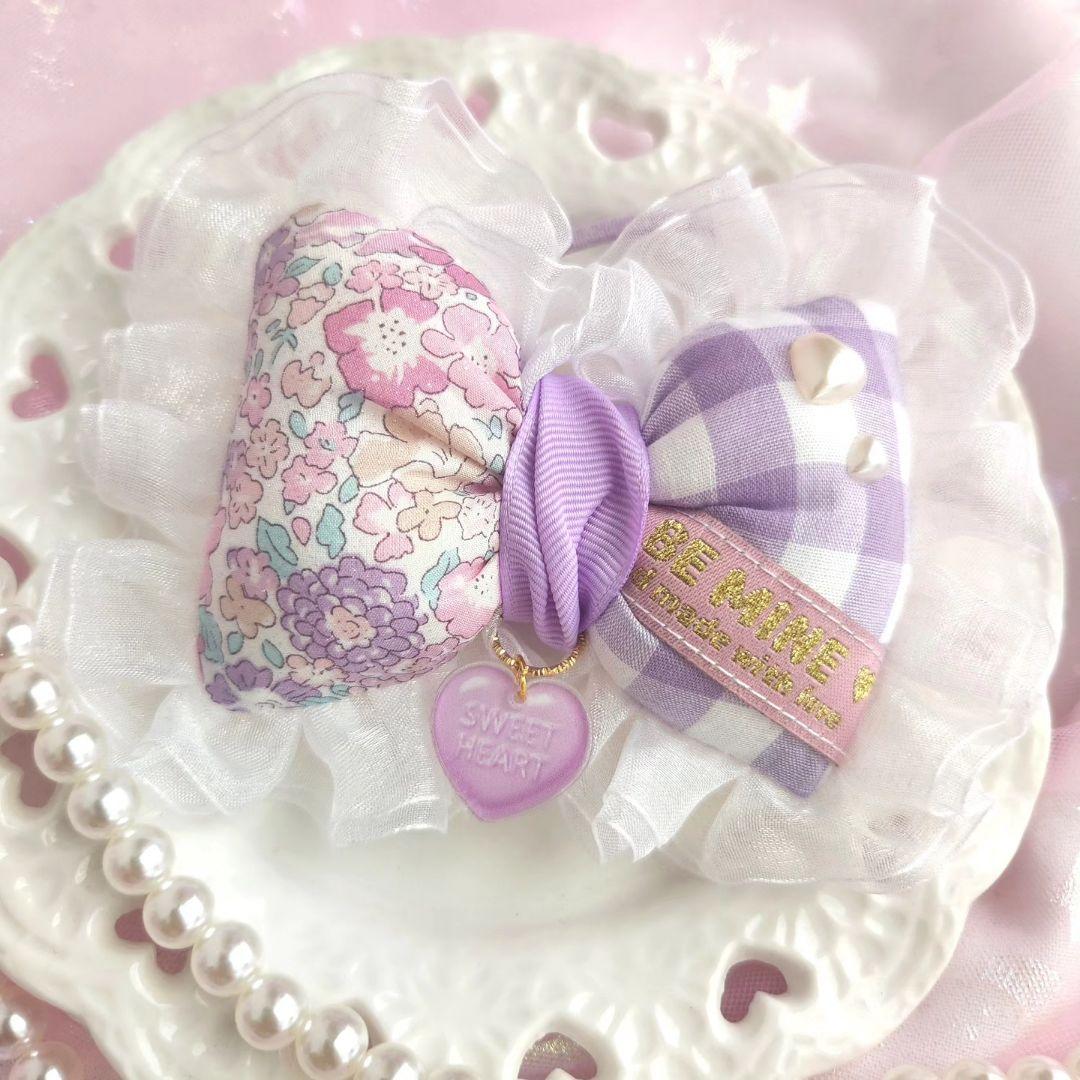 ハンドメイド♡リバティ×ギンガム、タグデザイン オーガンジーフリルポニー