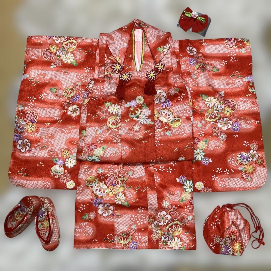 美品　七五三　3歳　女の子　アンティーク着物　被布　フルセット　子供着物
