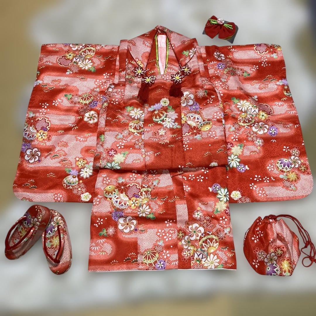 美品　七五三　3歳　女の子　アンティーク着物　被布　フルセット　子供着物