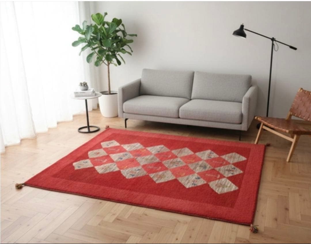 ペルシャ　アマレバフト　リビング　197×157 茜色　菱形　ノスタルジー