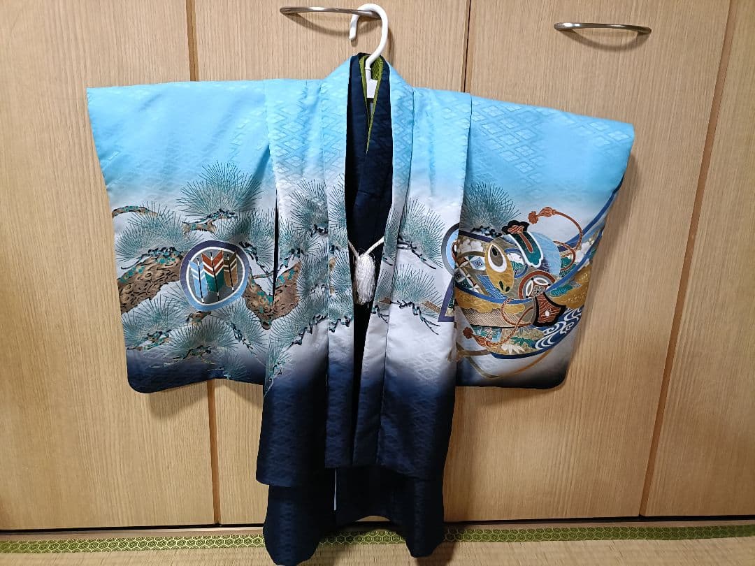 3歳 七五三用 着物セット 青と白のグラデーション