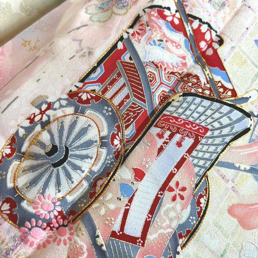 457 振袖フルセット 正絹 緑 グリーン ピンク 桃 金彩 駒刺繍 暈し染め