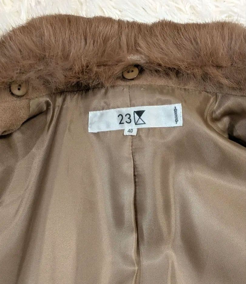 極美品 23区 アンゴラ混ロングコート 40 L ラビットファー 2WAY 茶