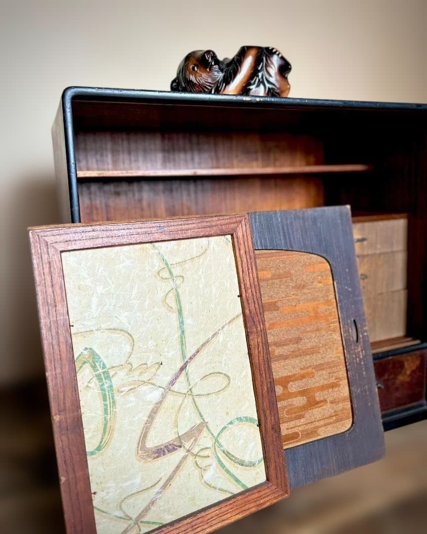 【アンティーク】木製 天然木 茶棚 茶箪笥 水屋箪笥 飾り棚 昭和中期 時代家具