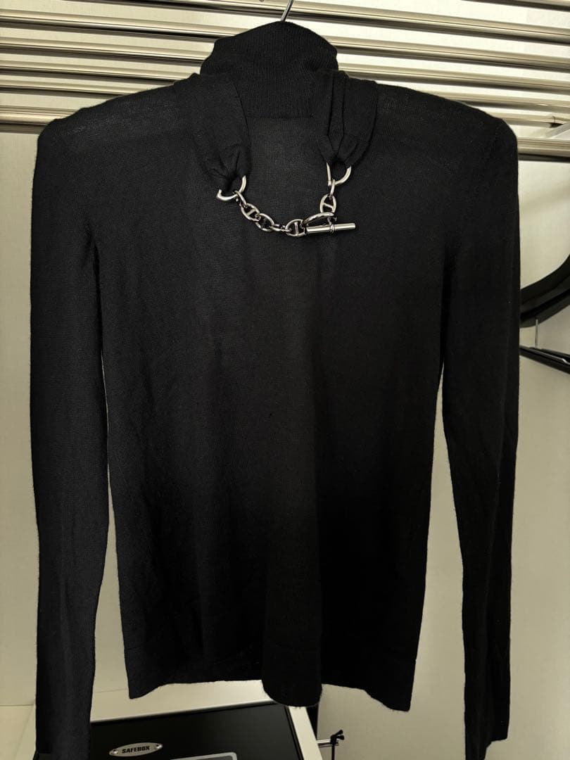 ⭐️百合⭐️カシミヤ エルメス柄チェーン付き 黒 長袖セーター 34