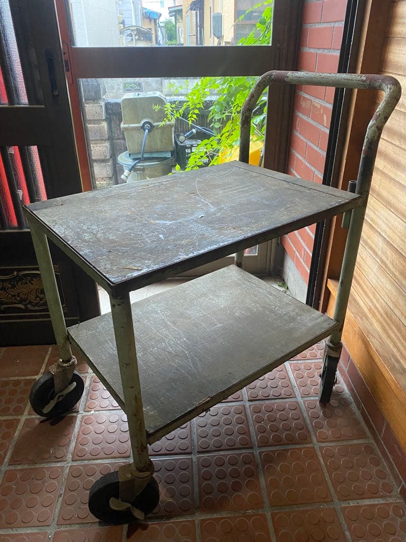 長期保管品 アイアンカート フレーム 木製板 ビンテージ 台車 カート 手押し