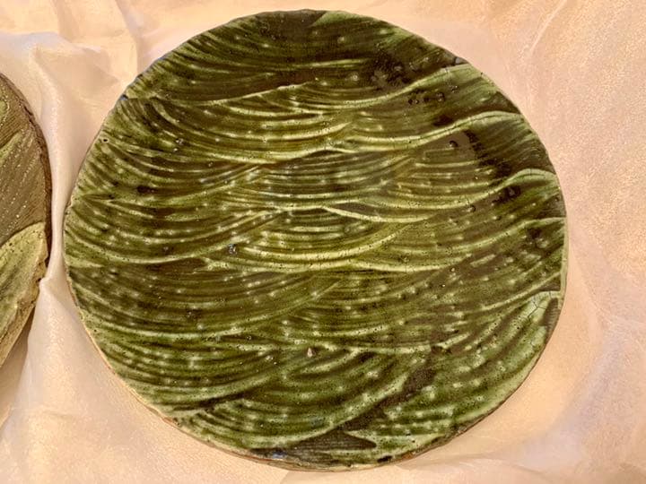 値下げ！【益子焼】坂田甚内　緑釉波立文皿　２枚