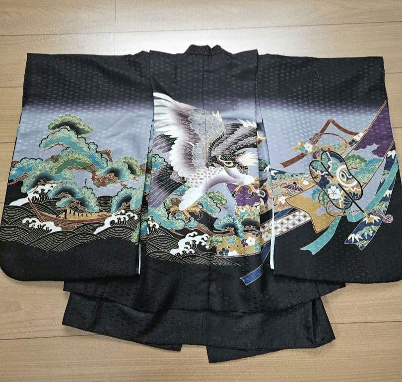 七五三 5才男の子着物セット 黒地 鷹
