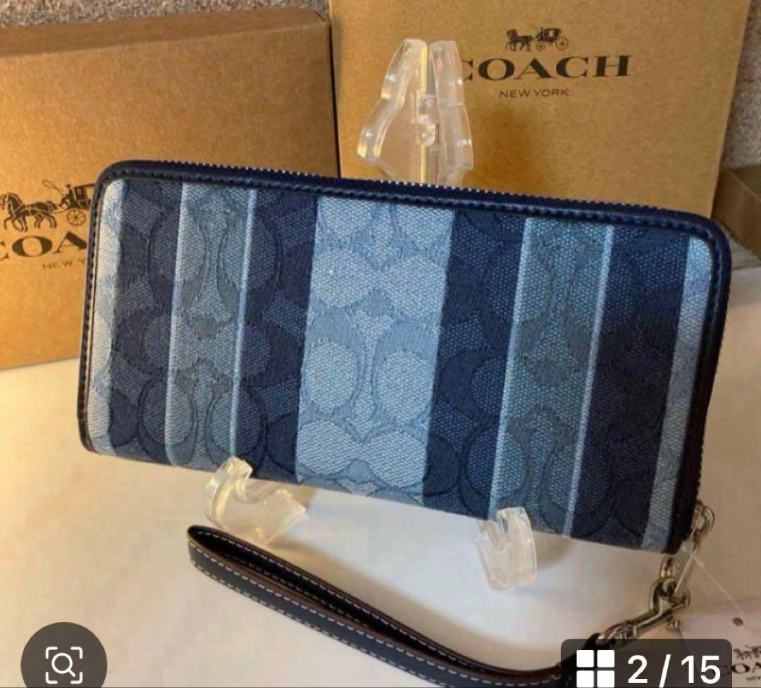 COACH長財布シグネチャーデニムジャガード.ストライブブルー男女兼用新品未使用