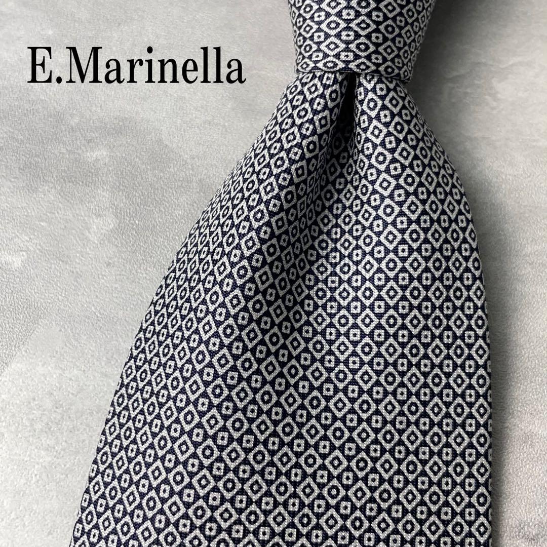 美品 E.Marinella Napoli チェック柄 格子柄 ネクタイ 紺