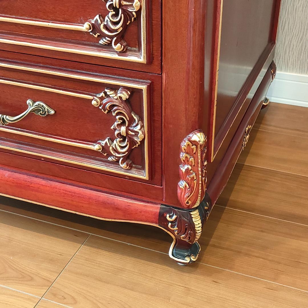 アンティーク　5段チェスト　猫脚　木彫　クラシックチェスト