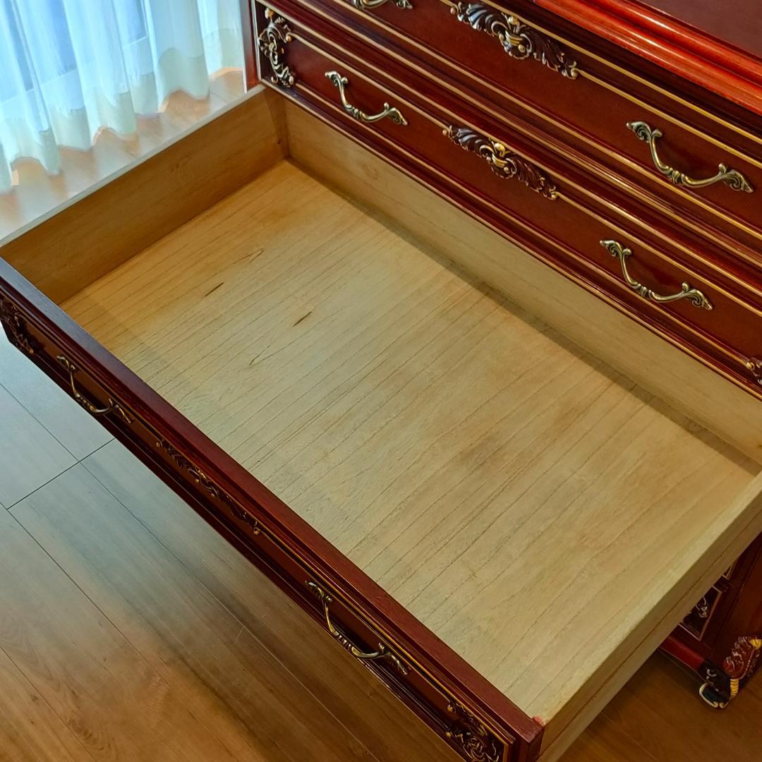 アンティーク　5段チェスト　猫脚　木彫　クラシックチェスト