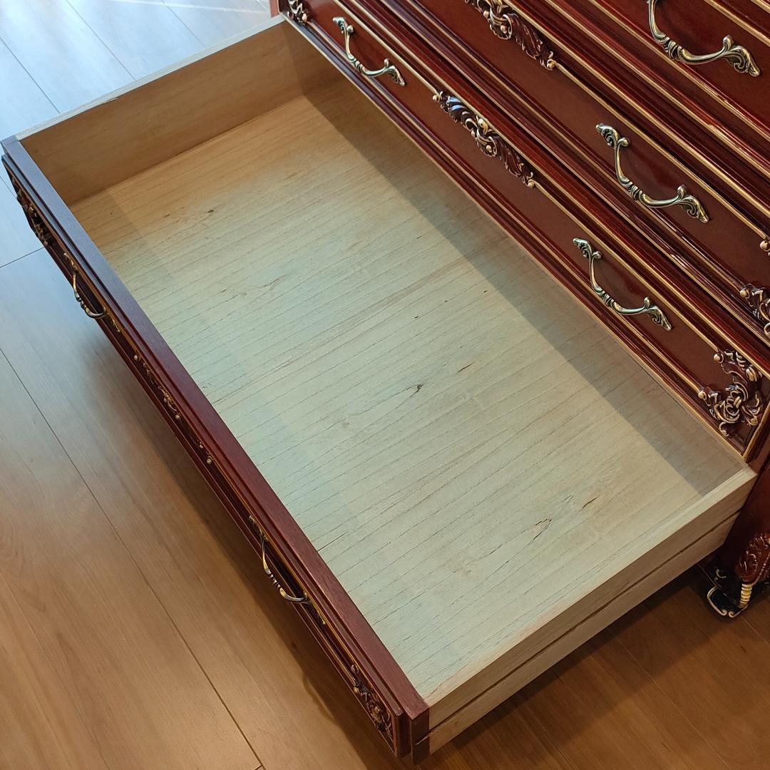 アンティーク　5段チェスト　猫脚　木彫　クラシックチェスト