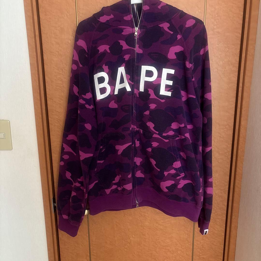 APE BAPEロゴ パーカー パープル/Ｌ