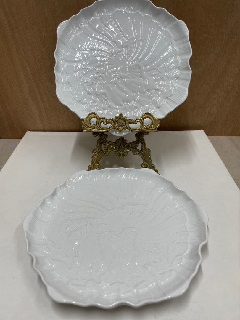 マイセンスワンモチーフ 一級品 六角形 プレート 2枚セット