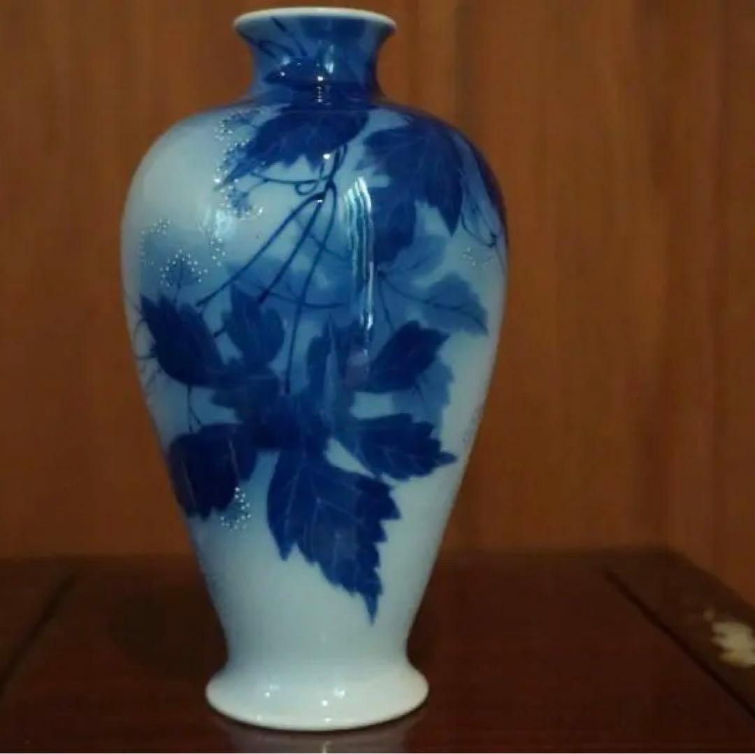 古い香蘭社の花瓶、藍染め、小ぶり