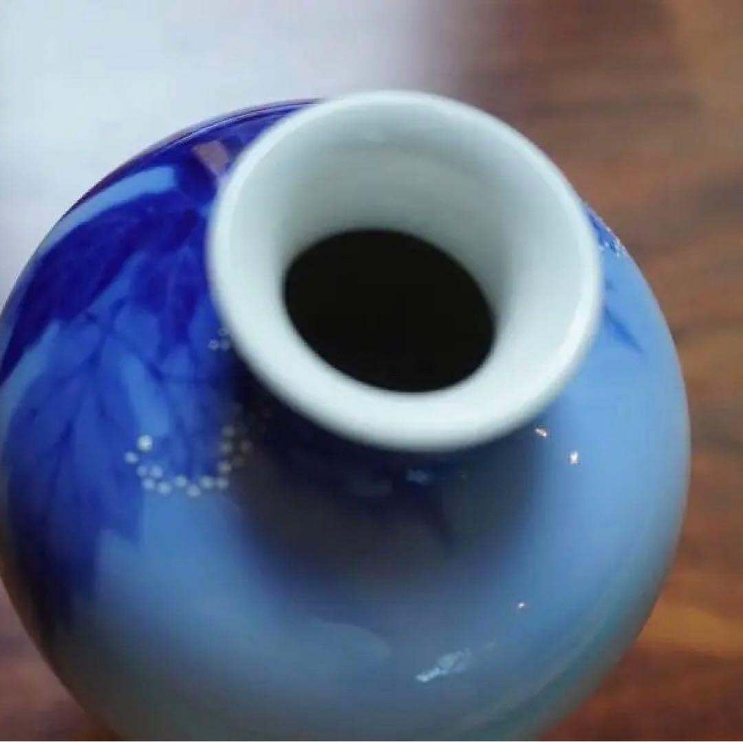 古い香蘭社の花瓶、藍染め、小ぶり