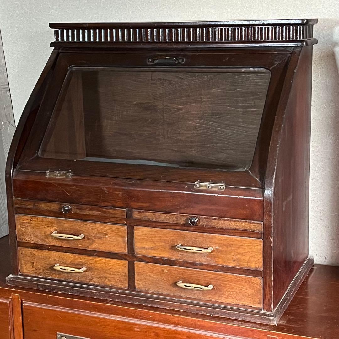 アンティーク ガラス扉 木製 飾り棚 眼鏡屋 ショーケース 骨董 キャビネット