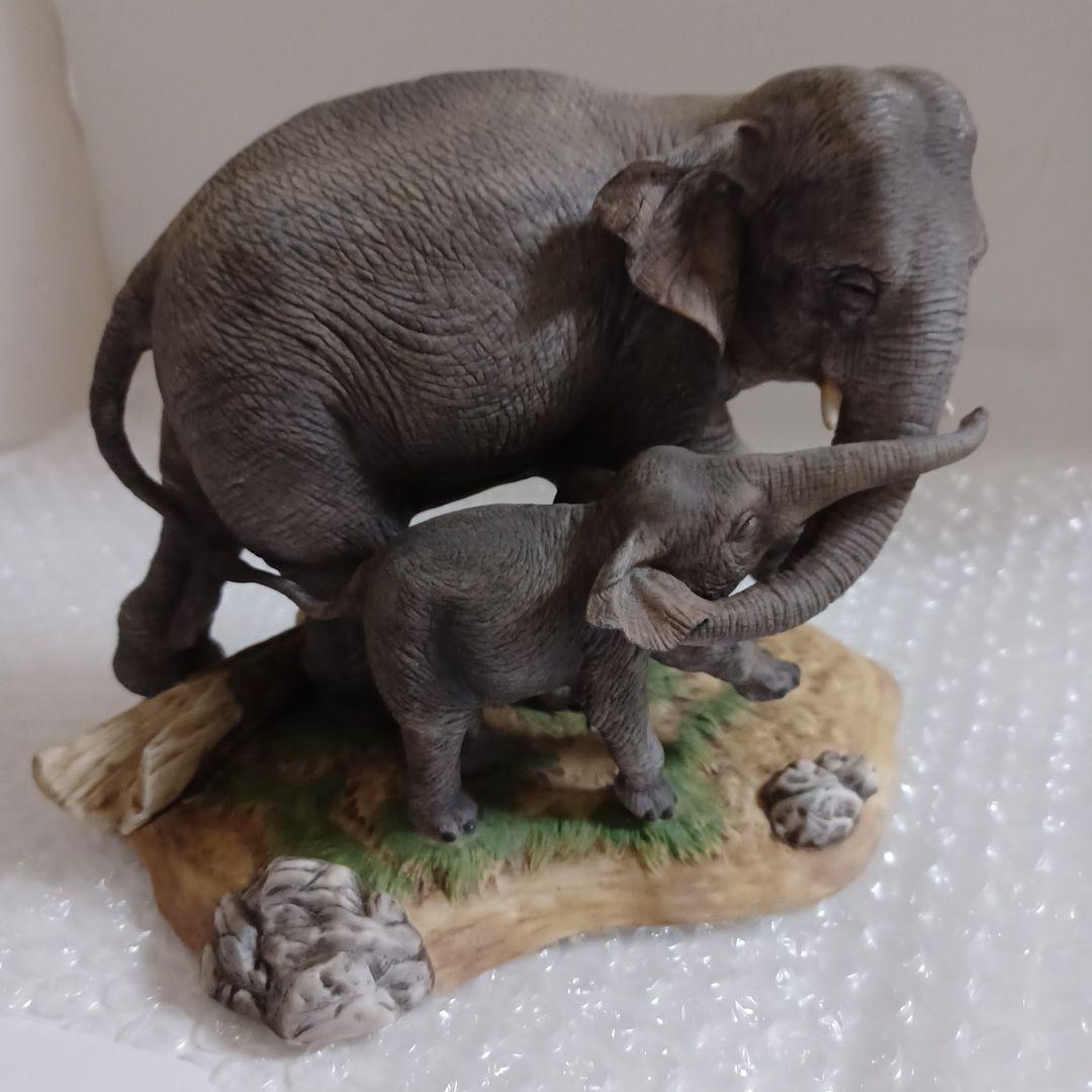 1985年　LENOX　7大陸の野生動物　アジア象の親子　陶器　置物　象