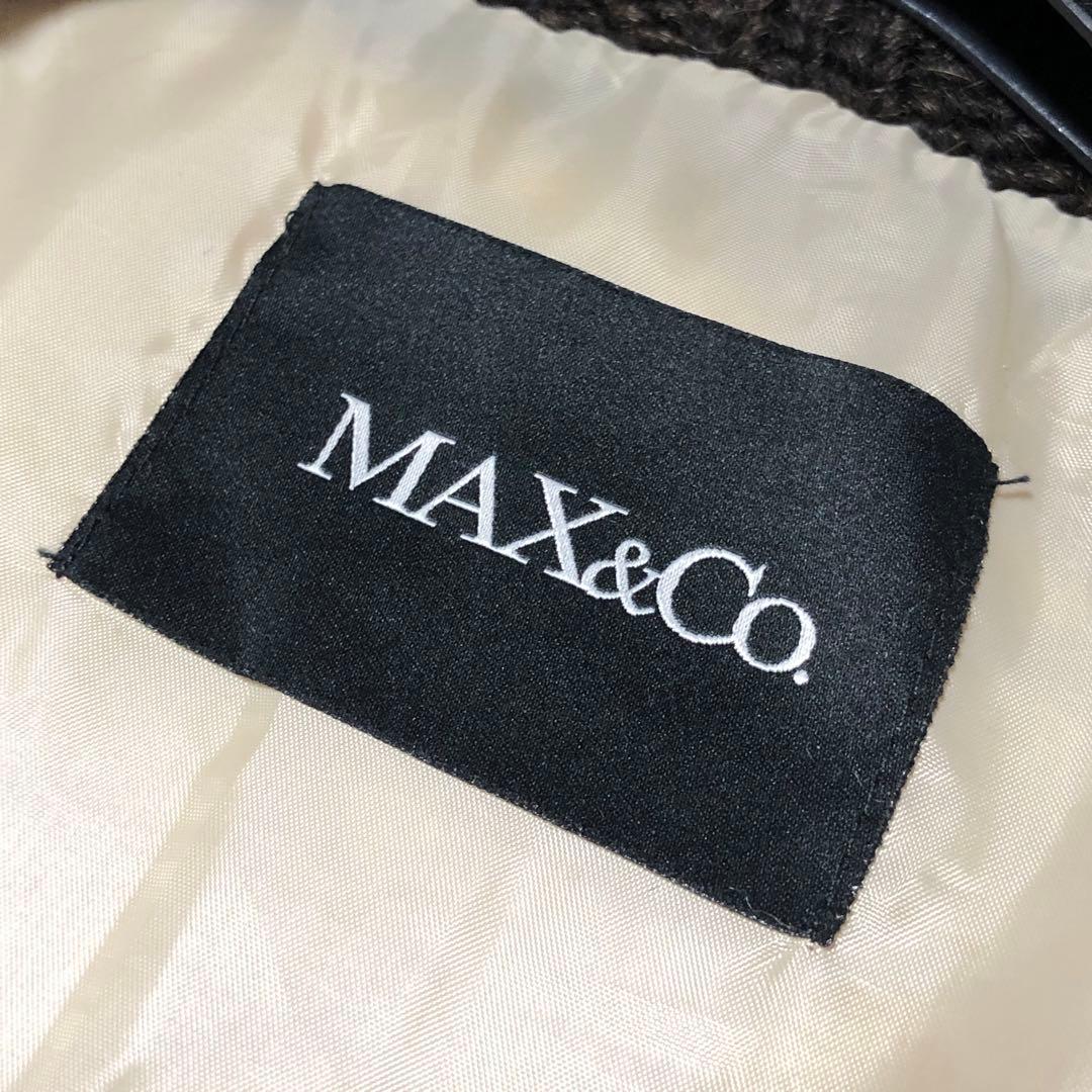 未使用級　マックス&コー　ダッフルコート　チェック　トグル　レザー　アイボリー系