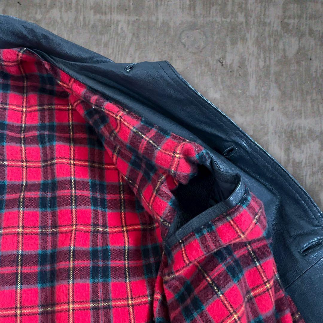 【美品】AVILEX レザー カーコート 革ジャン 裏地チェック 菅田将暉 黒