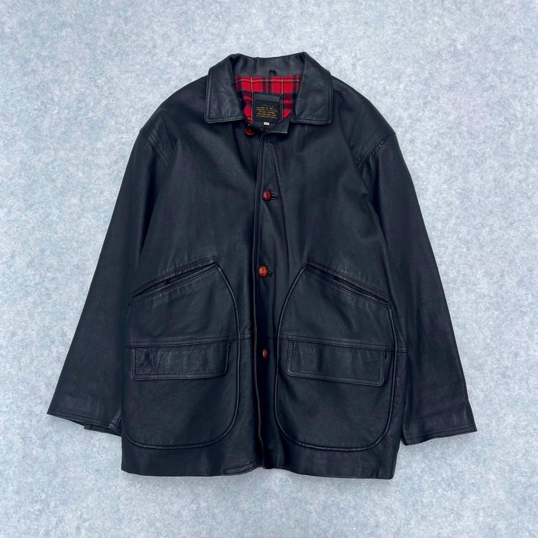 【美品】AVILEX レザー カーコート 革ジャン 裏地チェック 菅田将暉 黒