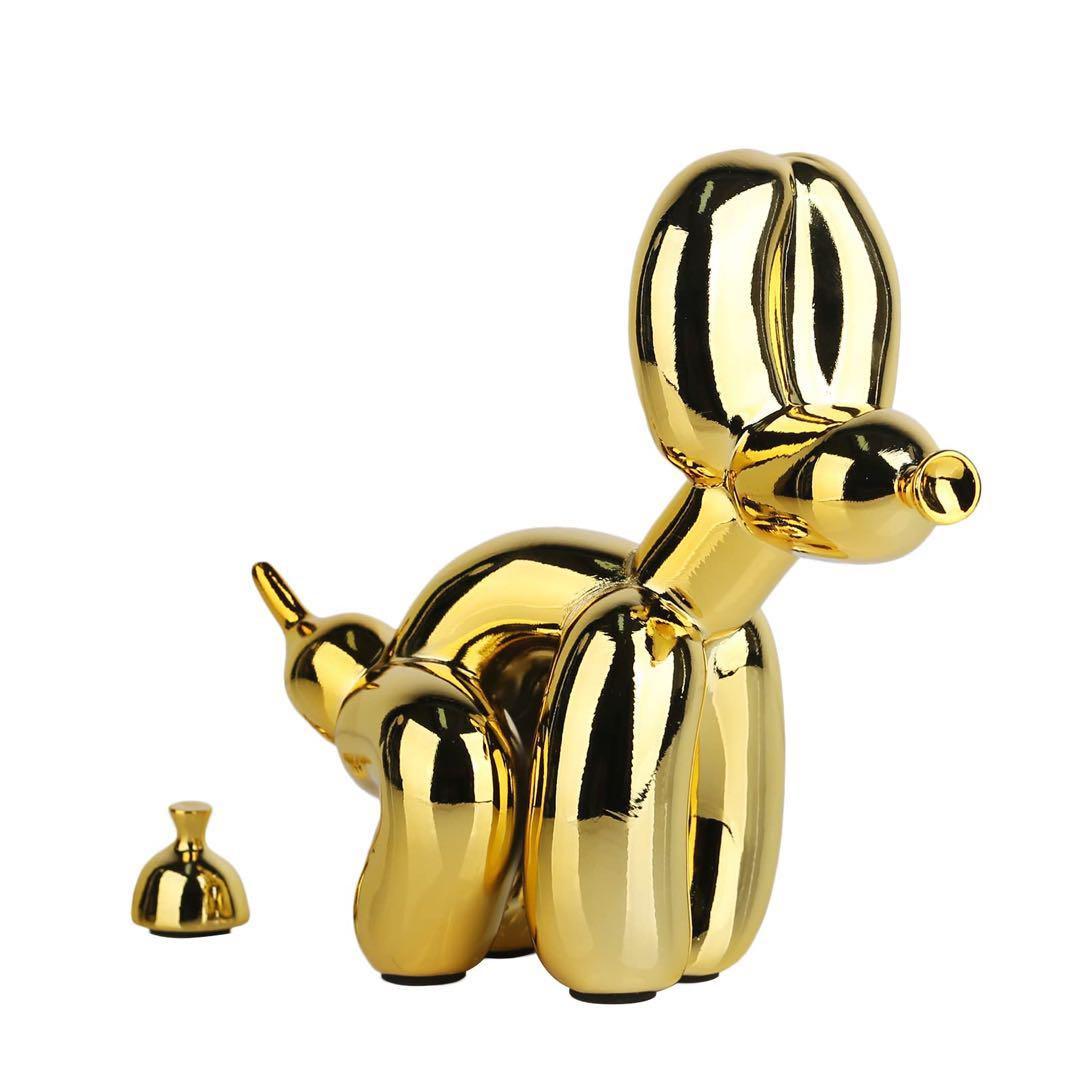 うんちバルーン犬の像樹脂彫刻 装飾モダン 動物フィギュア(電気メッキゴールド)