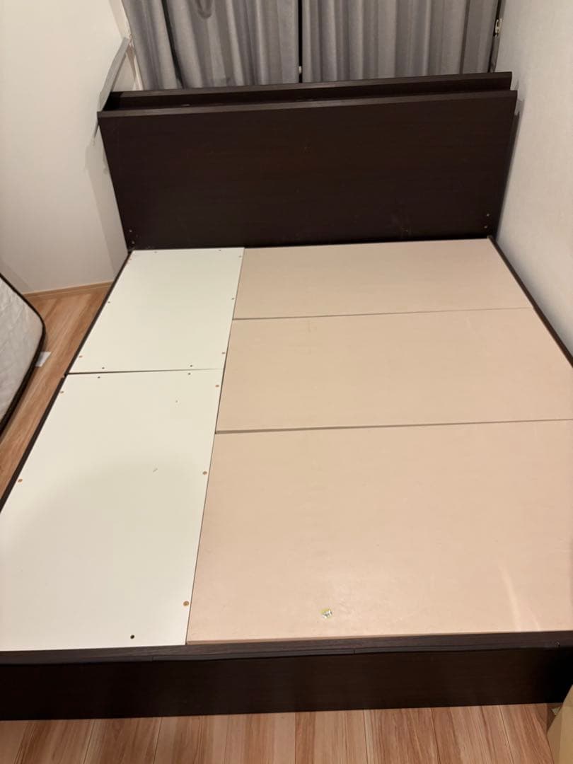 クイーンサイズ ベッドフレーム 引き出し付き ダークブラウン