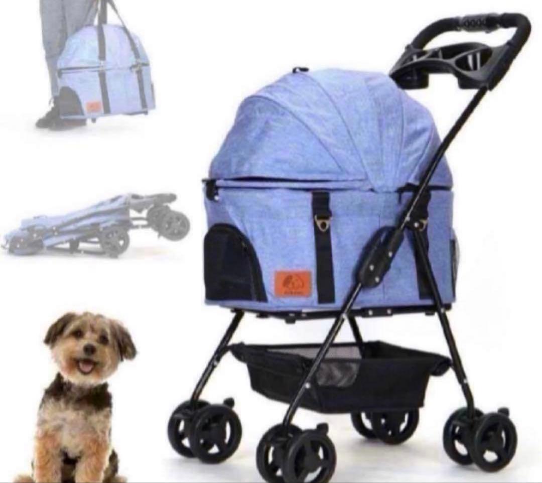 ✨ペットカート 分離式 折り畳み式 犬カート 猫 軽量 ペット用カート ブルー✨