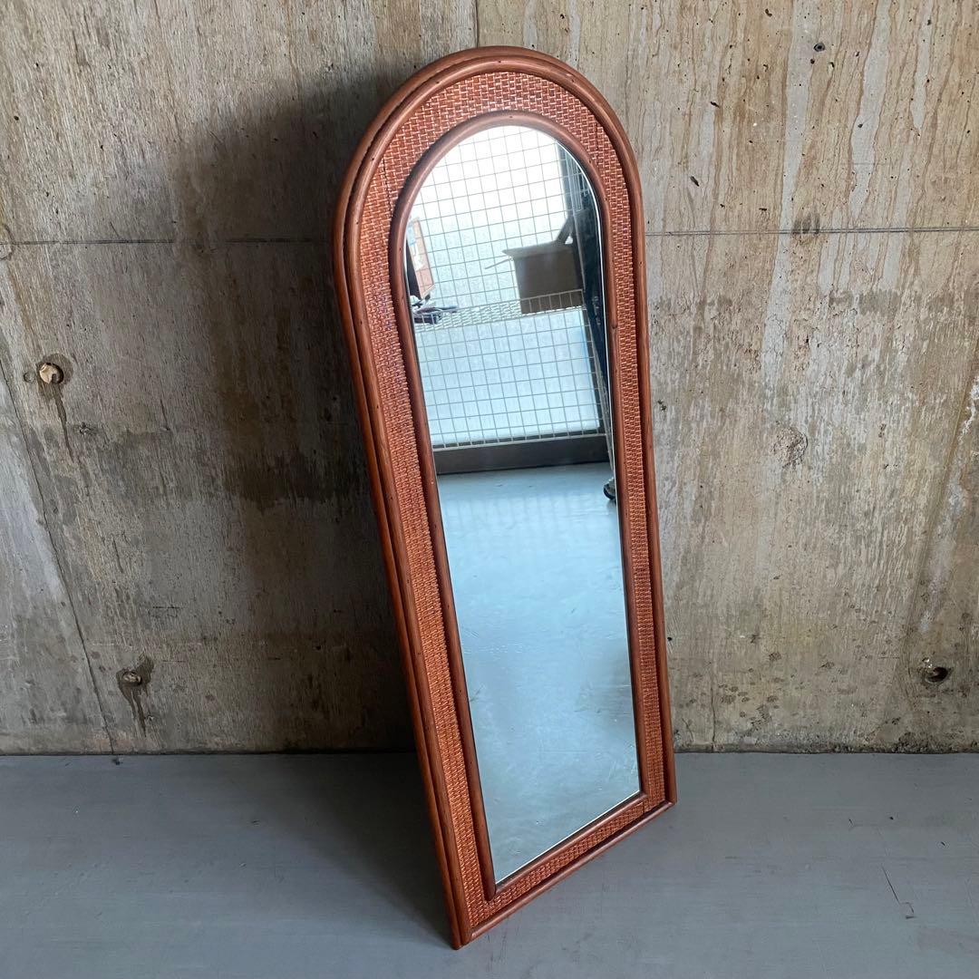 ラタン　籐　ウォールミラー　姿見　ヴィンテージ