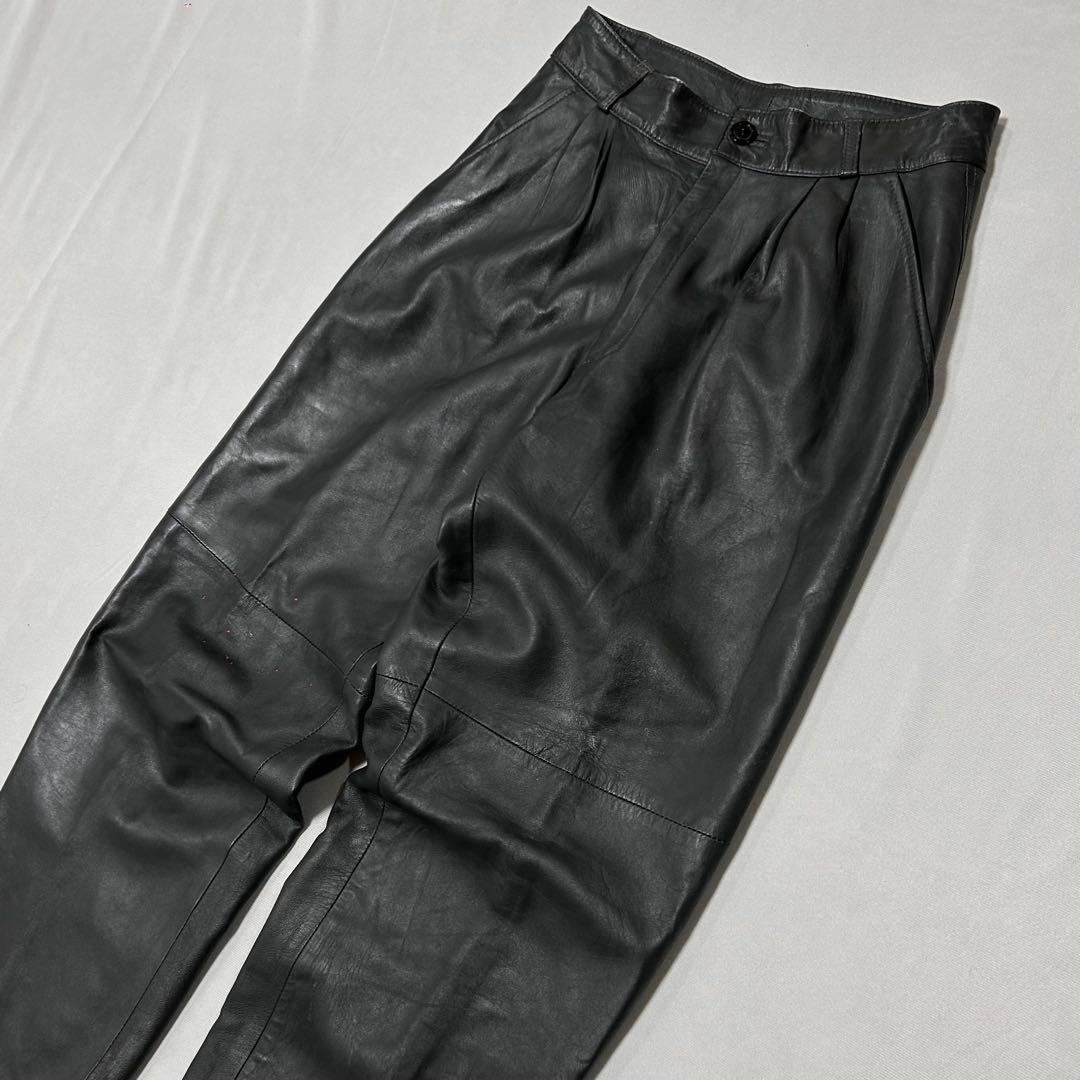 90s Vintage ラムスキン レザーパンツ バギー テーパード 墨黒