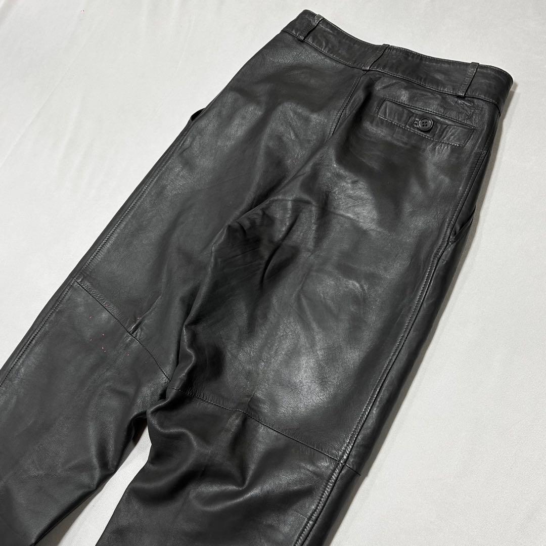 90s Vintage ラムスキン レザーパンツ バギー テーパード 墨黒