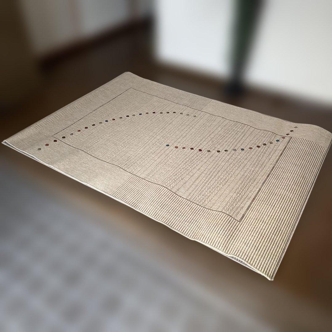 ベージュ ストライプ ドット ラグ