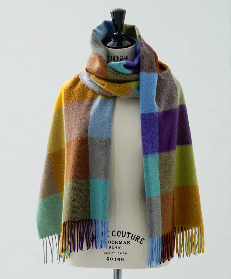 新品タグ付　国内タグ　ジョシュアエリス　チェック　大判ストール　カシミヤ100%