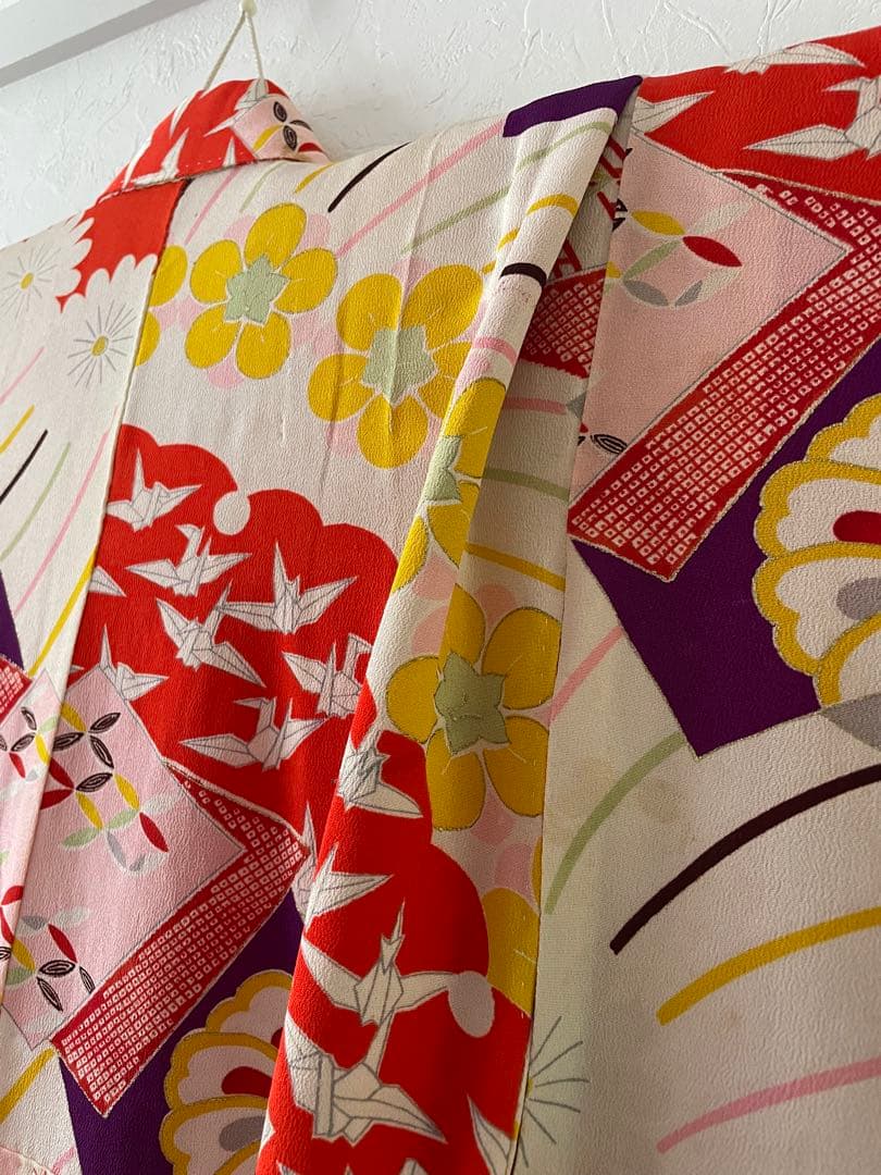 七五三　7歳　8歳　アンティークお着物セット　大寸作り帯コーデ