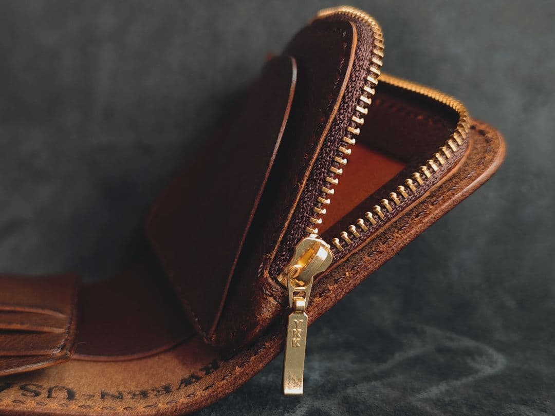 HORWEENクロムエクセル　ショートウォレット②　ブラウン×ゴールド