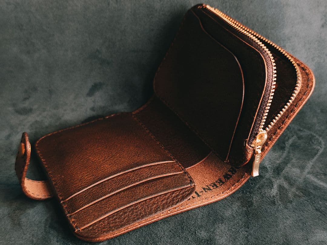 HORWEENクロムエクセル　ショートウォレット②　ブラウン×ゴールド