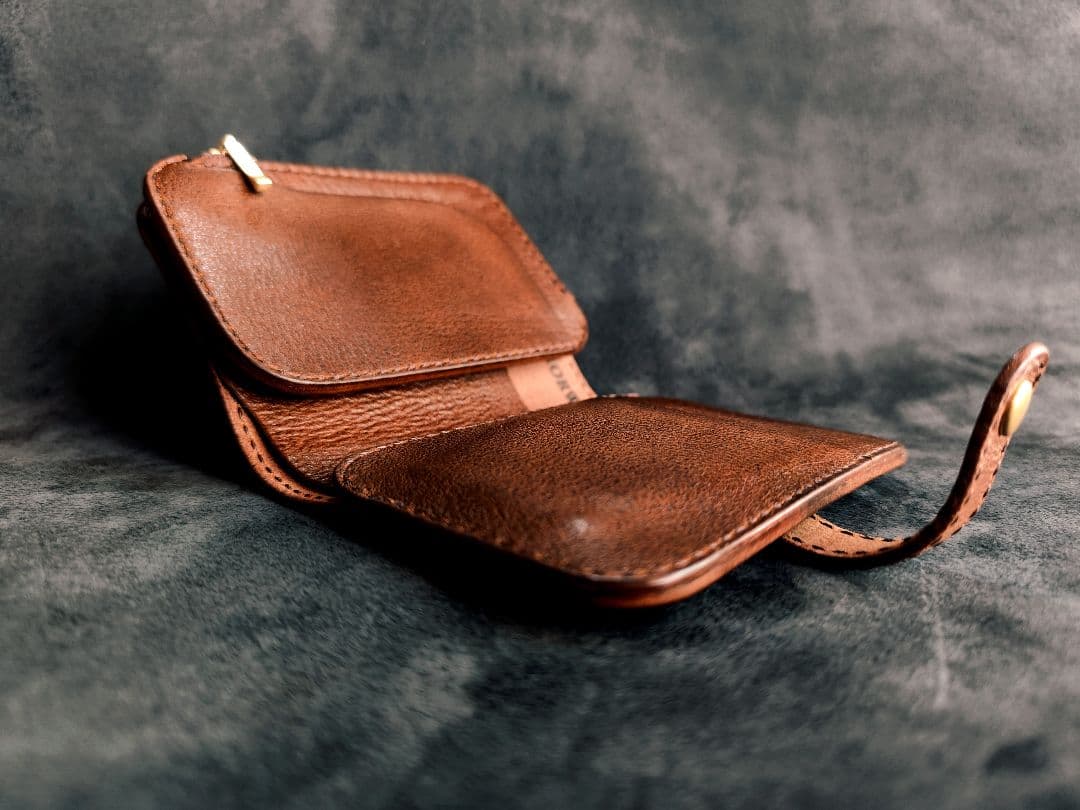 HORWEENクロムエクセル　ショートウォレット②　ブラウン×ゴールド