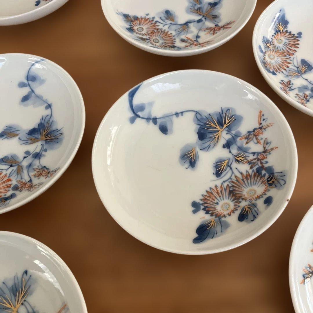 江戸後期　染付菊紋皿17客 箱付き　2枚欠け