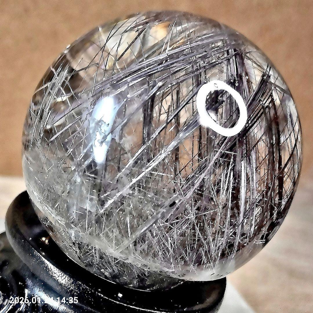 極上 天然 シルバールチル スフィア 40mm 高透明 密集針 台座付 一点物